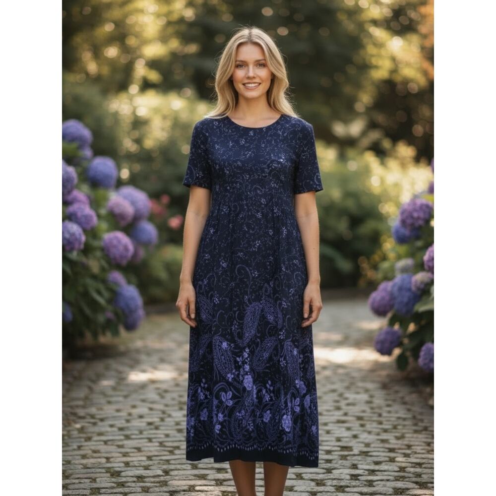 POSITIVE ATTITUDE Women’s 6 Petite Blue Short Sleeve Dress